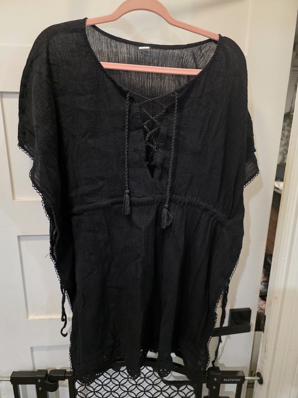 Old Navy Black Lightweight Swimsuit Cover up Beach dress with Eyelet trim